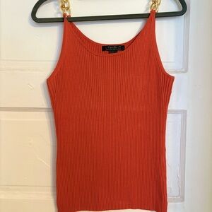 Orange Ribbed Tank Top with Gold Chain Straps